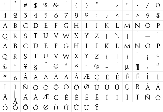 Augustus Regular  glyph index