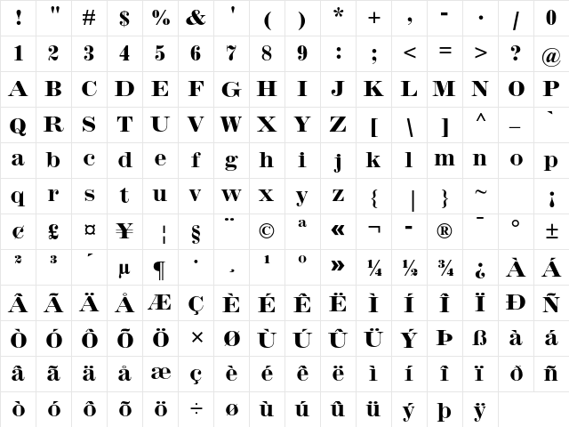 Inflex MT Std Bold  glyph index