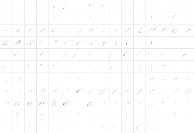 Vineshia jonhson Regular  glyph index