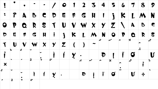 VNIWhimsy Regular  glyph index