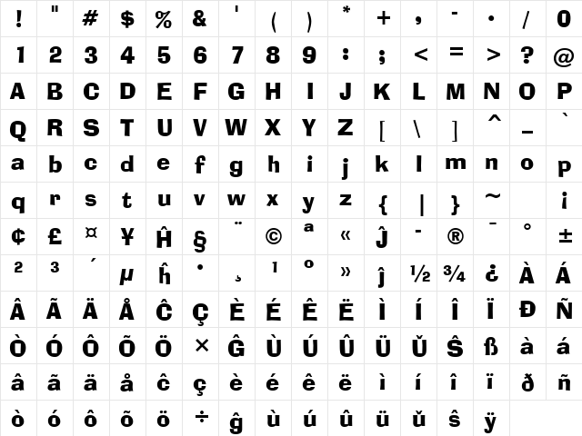 AdLib BT Eo Regular  glyph index