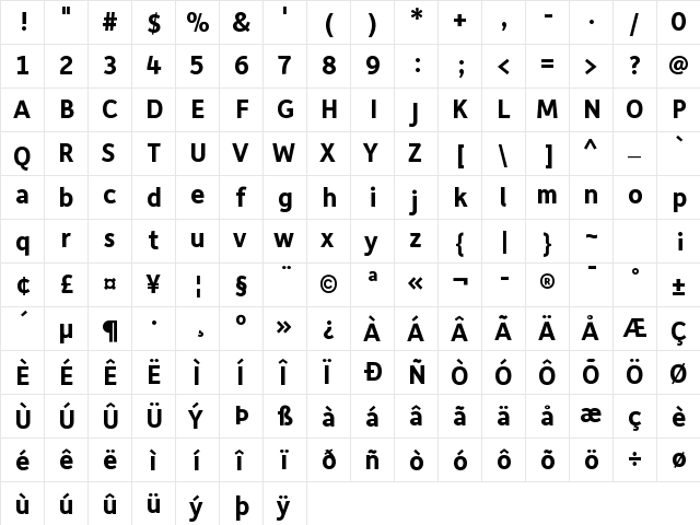 Depot Bold  glyph index