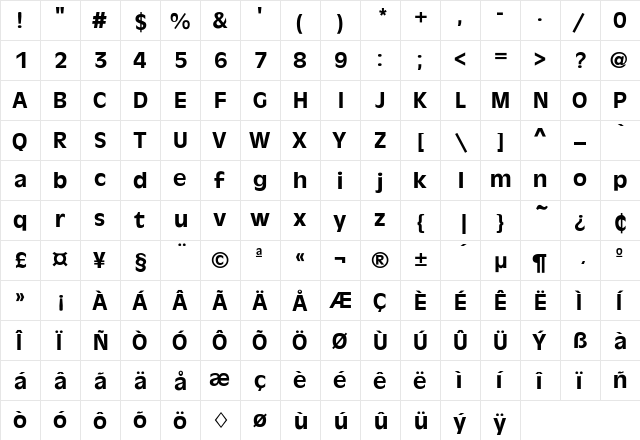 Antique Olive Regular  glyph index