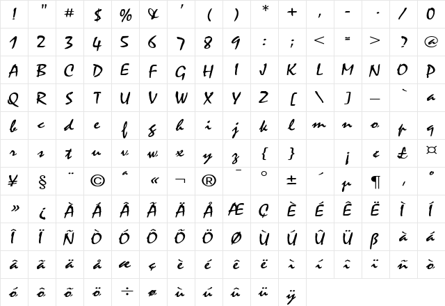 Mystic Wide Normal  glyph index