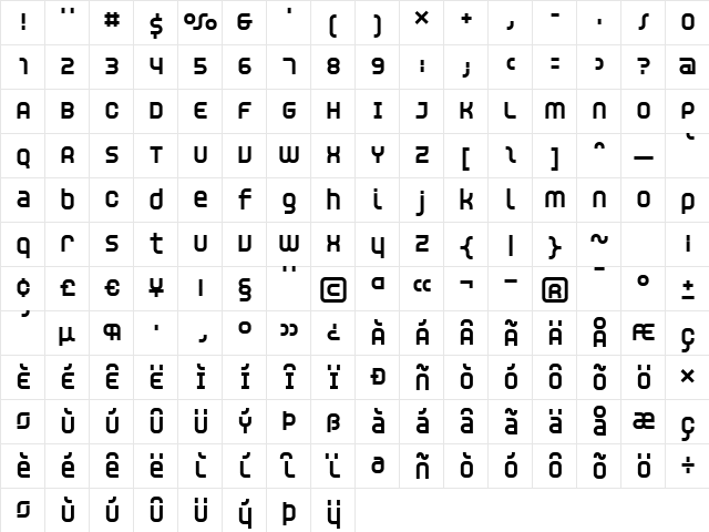 Unisect ExtraBold  glyph index