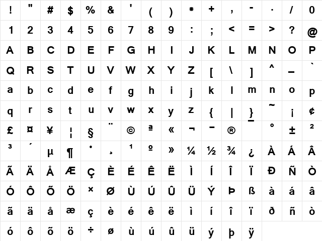 Latha Bold  glyph index