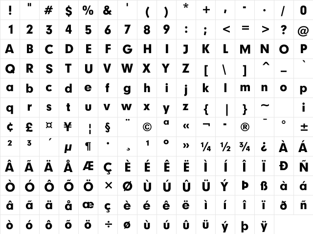 Garcia Bold Regular  glyph index