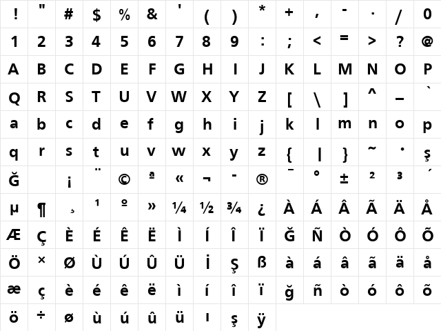 Roissy Bold  glyph index