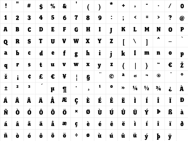 FairplexNarrow Regular  glyph index