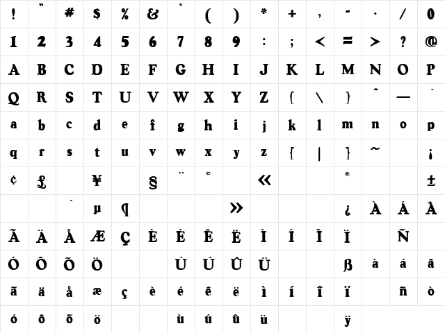 Assassination 2 Regular  glyph index