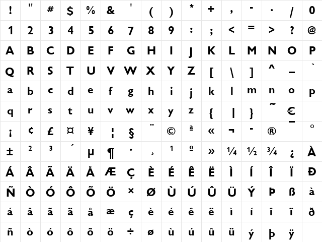 Sharp Bold  glyph index