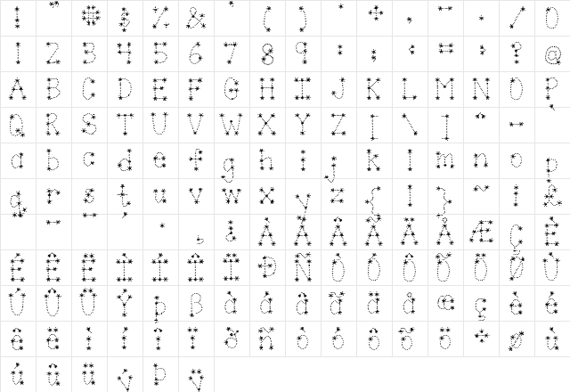 Janda Sparkle and Shine Bold  glyph index