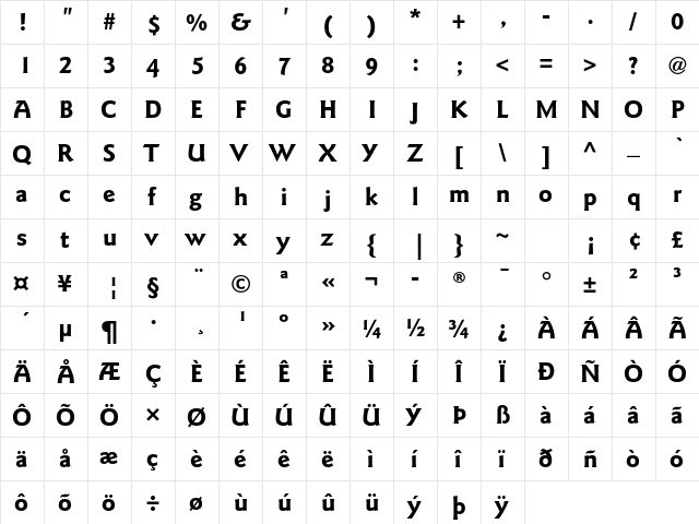 ITC Goudy Sans Pro Bold  glyph index