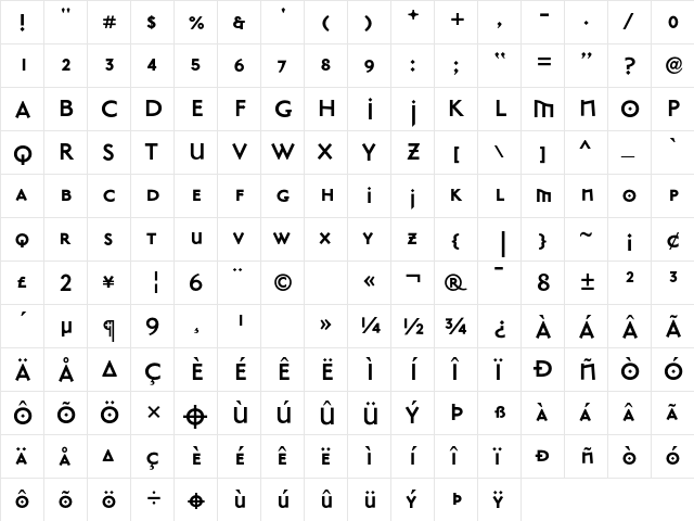 MasonSansAlternate Bold  glyph index