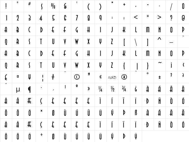 Anastasia Regular  glyph index