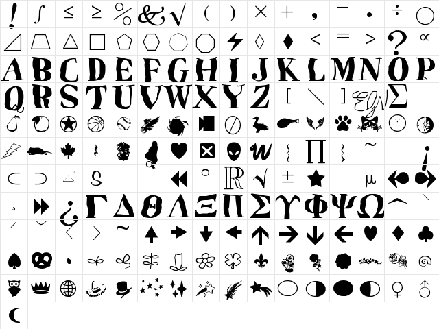 Markbats 2 Regular  glyph index