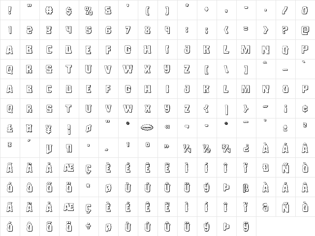 Monster Hunter 3D Regular  glyph index
