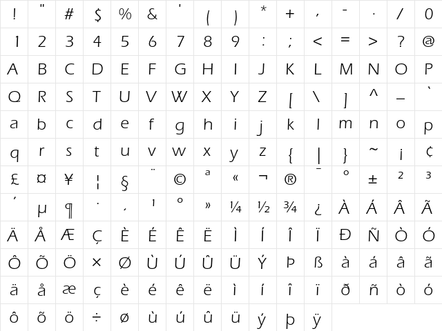 ITC Eras Book  glyph index