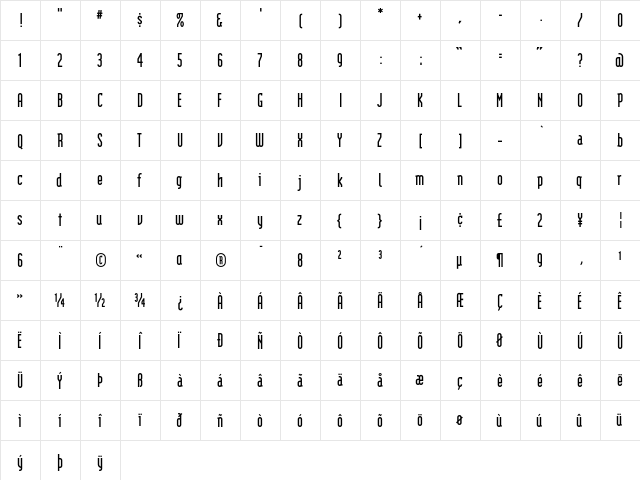 ModularBold Regular  glyph index