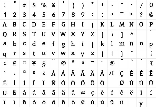 Congress Bold  glyph index