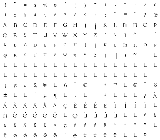 MasonAlternate Medium  glyph index