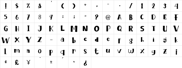 Baby Eliot Regular  glyph index