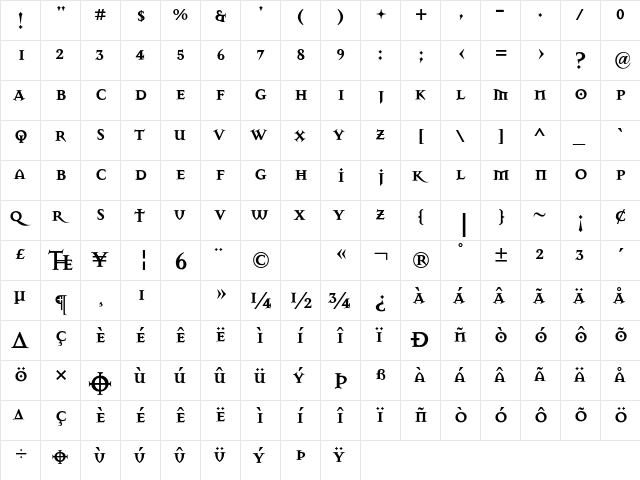 MasonSuper Bold  glyph index