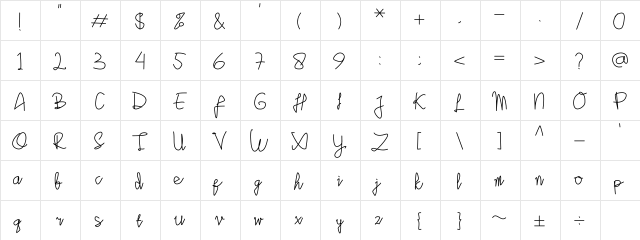 Sinau Regular  glyph index
