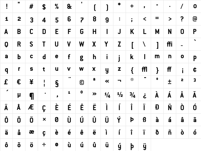 ConduitOSITC Bold  glyph index