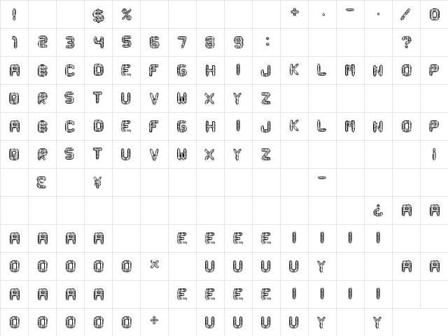 Metal Curvy Regular  glyph index