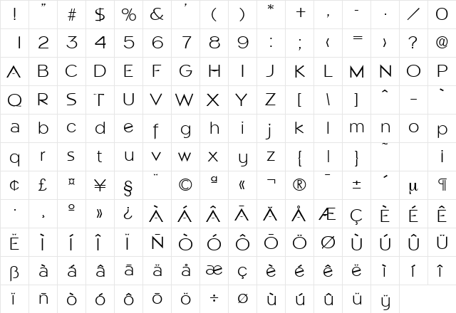 Napoli-Serial-Light Regular  glyph index