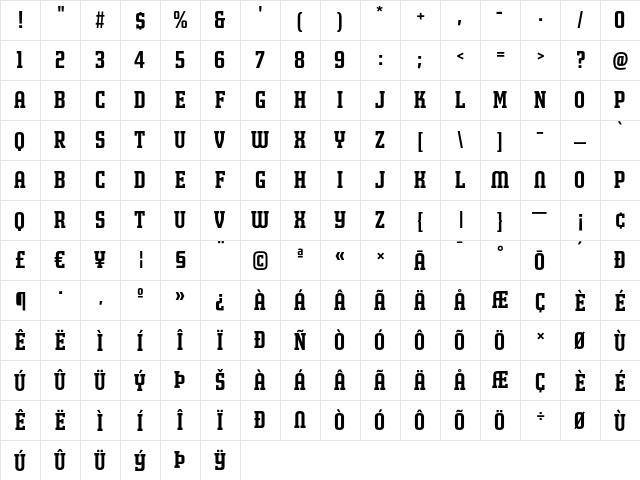 MorganPosterAvec Bold  glyph index