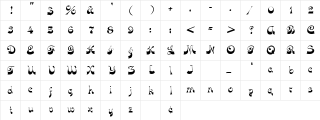 Opus Oblique  glyph index