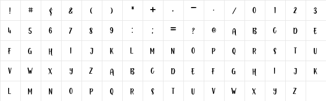 Boustown Sans Regular  glyph index