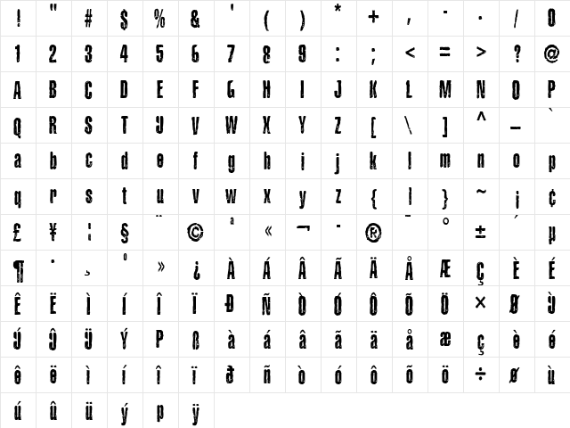 Sabotage Medium  glyph index