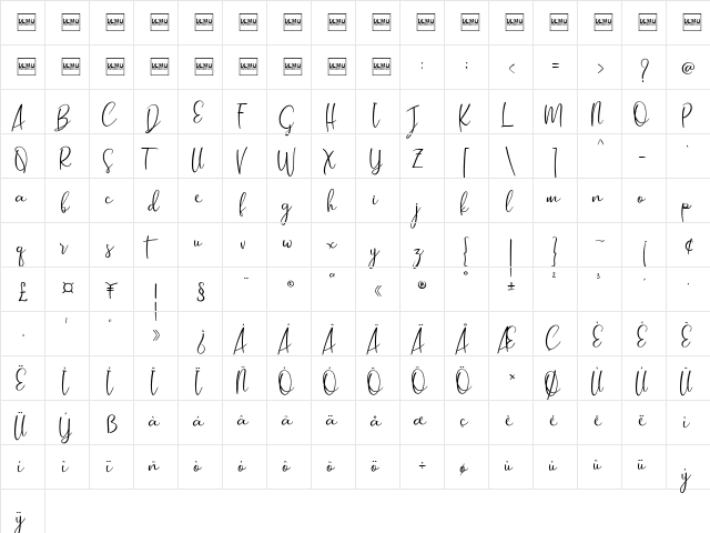 Husterdun Script Regular  glyph index