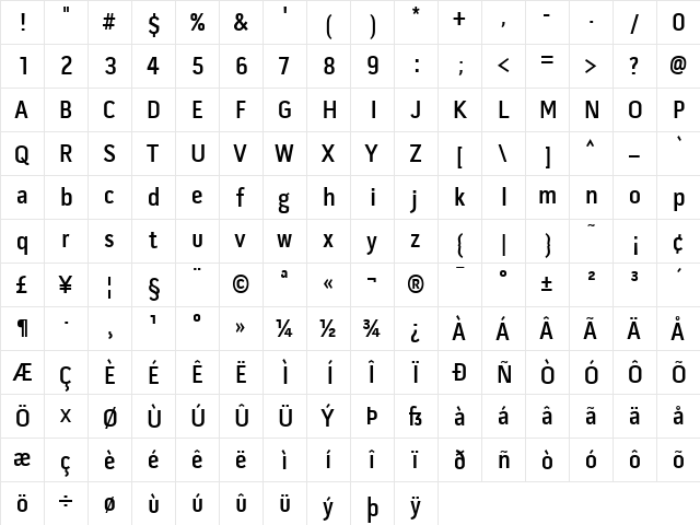 Pill Gothic 300mg Semibd  glyph index