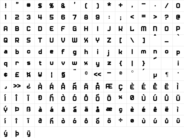 Diner Regular  glyph index