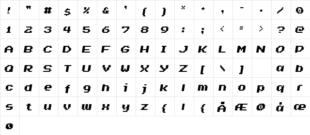 Invasion2000 Regular  glyph index