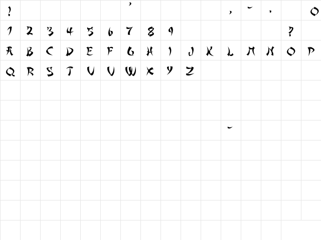 Asian Delight Regular  glyph index