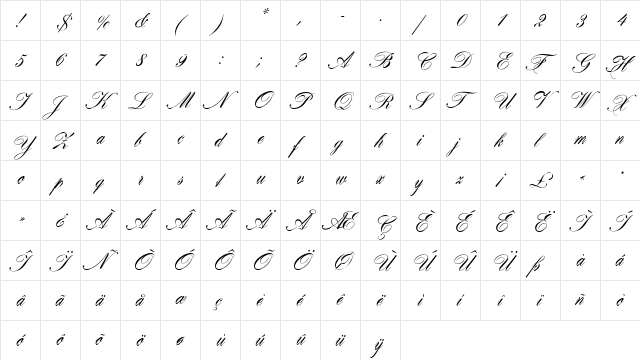 HogarthScriptEF Regular  glyph index