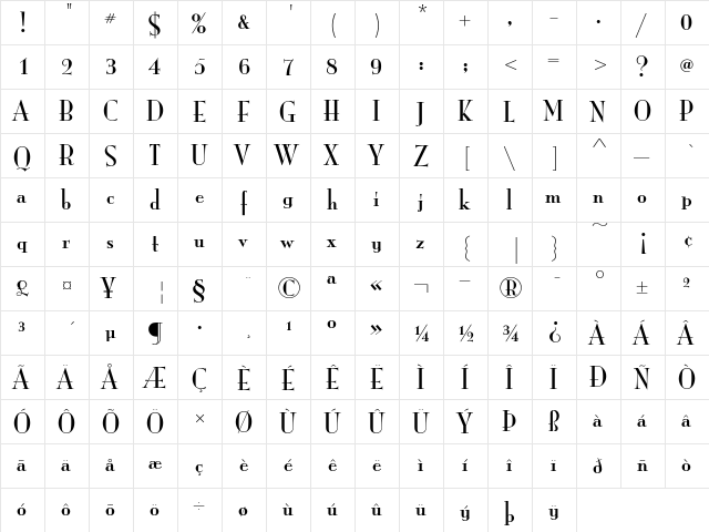 ITCMonaLisaSolid Roman  glyph index