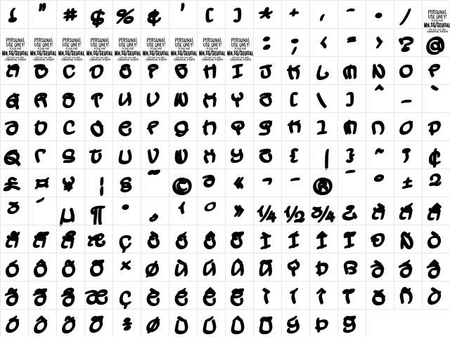 Sequal Black PERSONAL USE Regular  glyph index
