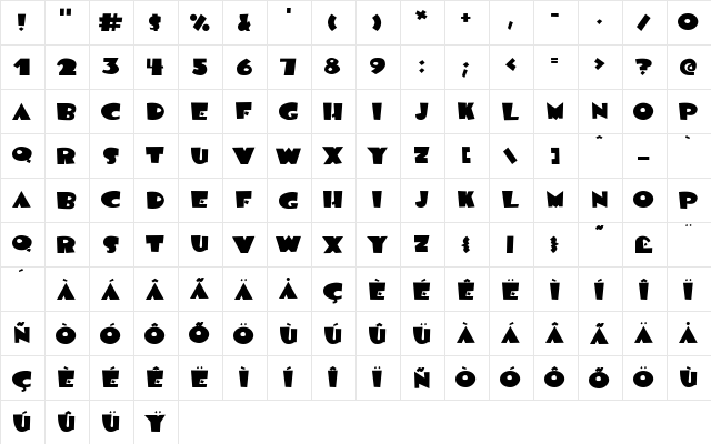 BlueMoon Regular  glyph index