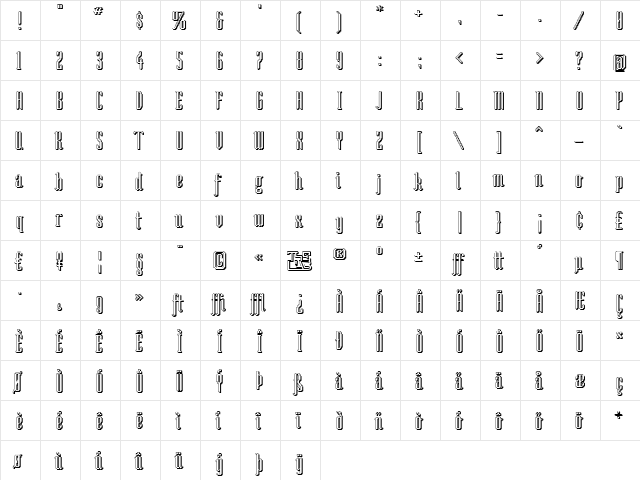 So Shady Regular  glyph index
