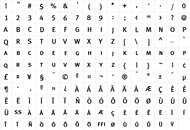 MetaPlus Medium  glyph index