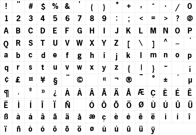 MacroBlackSSK Bold  glyph index