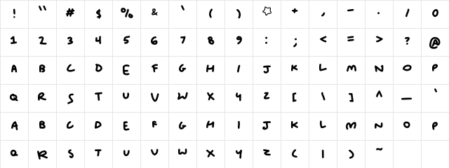 Sugarlike Bold  glyph index