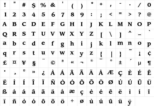 LeawoodEF-Bold Regular  glyph index