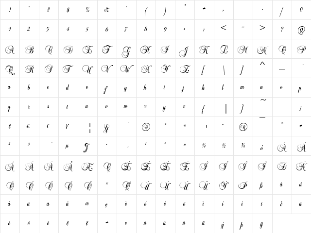 Ballad-Script Regular  glyph index